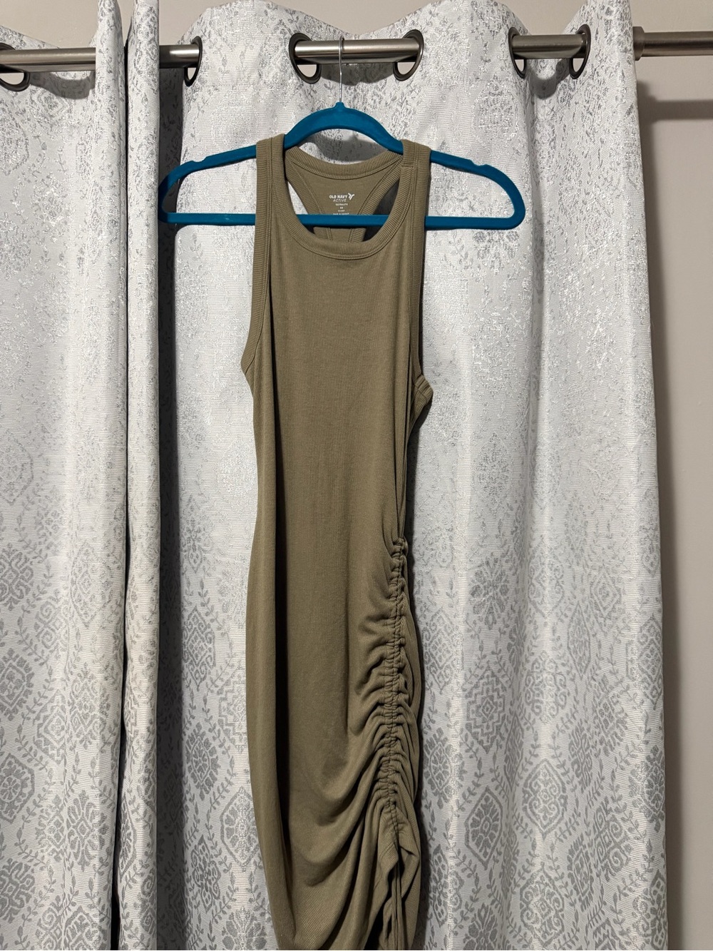 Old Navy Olive Green Sleeveless Midi Dress with Side Ruching